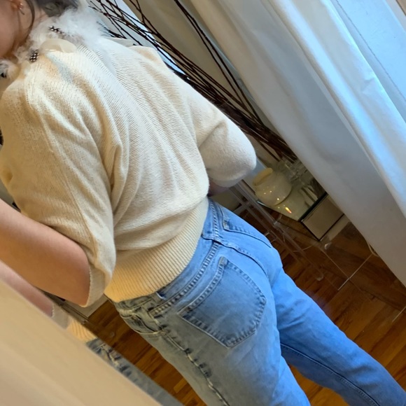 Bonnie and Bill Cream Angora Sweater Detachable Marabou Feather Collar Small VTG - Picture 14 of 16